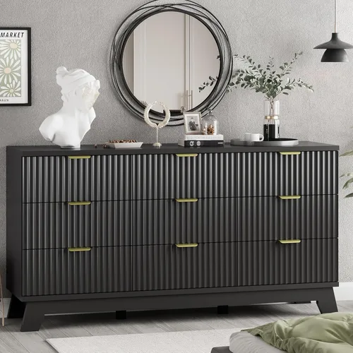 Miniatura 38 de Xixini - Cómoda moderna de madera acanalada para dormitorio, sala estar, pasillo o armario, para organizar y almacenar ropa o soporte de TV, 6 Roble