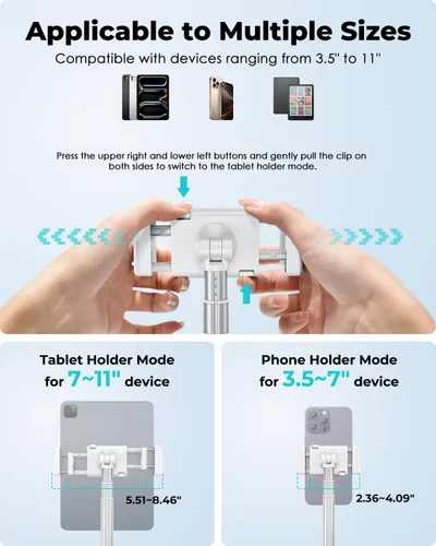 Miniatura 6 de Viozon Soporte de piso para tableta, soporte ajustable en altura y ángulo para tablet con tubo de brazo de aleación de aluminio, rotación de 360°