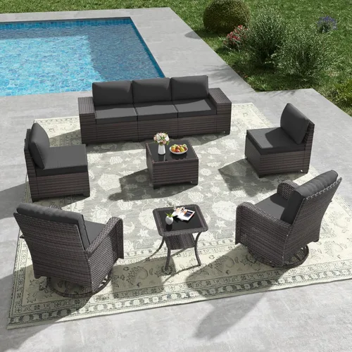 Miniatura 91 de Kullavik Juego de 13 muebles de patio al aire libre con mesa de fogata de gas propano de 43 pulgadas, 55000 BTU, mimbre de polietileno, sofá Arena