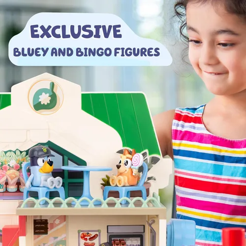 Miniatura 8 de Bluey Bluey - Juego de supermercado y bingo con escalera mecánica, juguetes de simulación para niños pequeños, sonidos y 15 piezas, juego de tienda