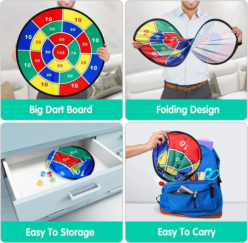 Miniatura 7 de Juego de Diana de Dardos para Niños - 29 pulgadas, Juegos de Mesa con 16 Pelotas Adhesivas, Juguetes de Verano para Interiores y Exteriores