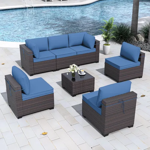 Miniatura 18 de Gotland Juego de muebles de patio de 8 piezas con mesa con fogón, muebles de ratán para exteriores para todo tipo de clima con respaldo alto de 2