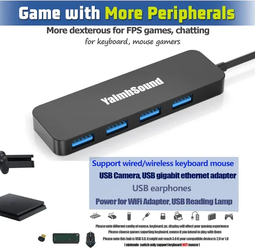 Miniatura 5 de Hub USB 3.0 de 4 puertos, divisor USB T-Sound para laptop, adaptador de teclado y mouse PS4 para Dell, Asus, HP, MacBook Air, Surface Pro, Acer