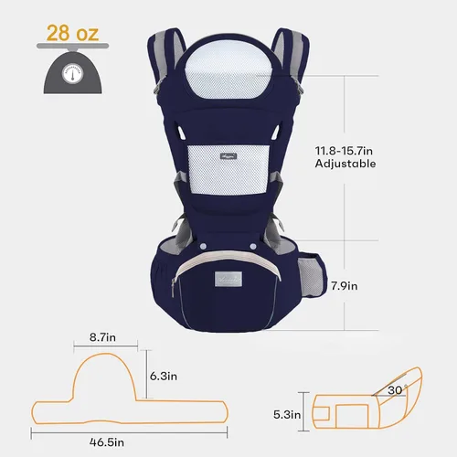 Miniatura 7 de Portabebés para recién nacidos a niños pequeños, con asiento de cadera, portabebés tipo canguro para hombres, mujeres, papá, mamá (azul oscuro)