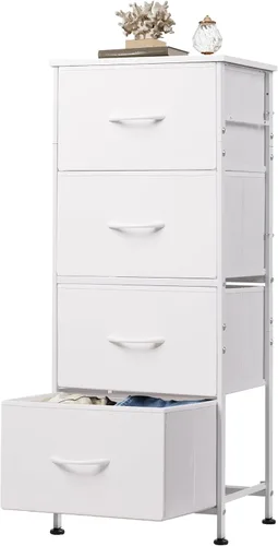 Miniatura 20 de WLIVE Cómoda de 4 cajones para dormitorio, unidad organizadora de almacenamiento de ropa de tela gris claro, cómoda para pasillo, entrada, armarios