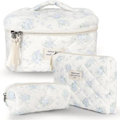 Miniatura 8 de GISMTR 3 Bolsas de Maquillaje Acolchadas de Algodón Grandes de Viaje Bolsa de Cosméticos Bolsa de Maquillaje Coqueta Bonita Bolsa de Tocador Floral