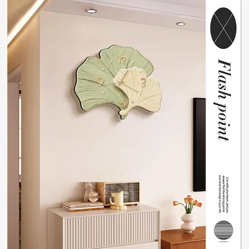 Miniatura 6 de Decorative Wall Clocks for Living Room, Large Wall Clock, 3D Wall Art Kitchen Clock, Ginkgo Leaf Sculpture for Bedroom Office(Green,Large)