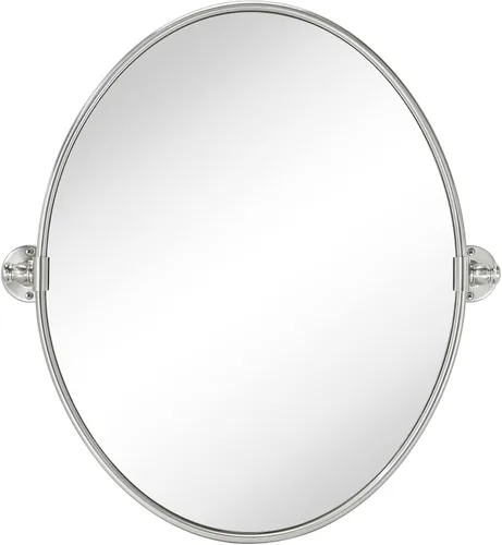 TEHOME - Espejo de tocador de baño pivotante ovalado de níquel cepillado en metal, espejos de tocador inclinables para pared, 22.99 x 24 pulgadas en