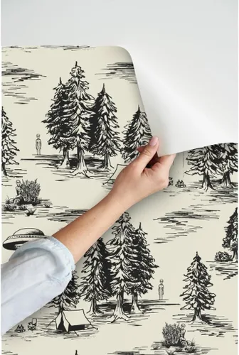 Miniatura 3 de Spoonflower Papel Tapiz Despegar y Pegar Muestra - OVNI Grande Negro Toile De Jouy Abducción Alienígena Espacio Acampada Papel Tapiz Removible