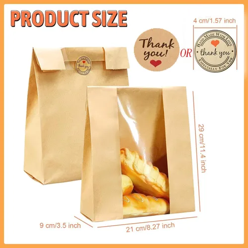 Miniatura 2 de Paquete de 50 bolsas de pan de masa madre Kraft, bolsas de pan 50% más gruesas para pan casero, bolsas de panadería Pper con ventana transparente