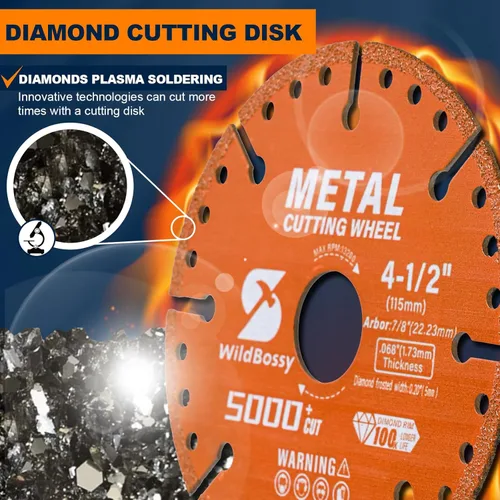 Miniatura 4 de Rueda de corte de diamante de 4-1/2 pulgadas (3 piezas) con orificio de eje de 7/8 pulgadas, disco de corte de metal con más de 5000 cortes