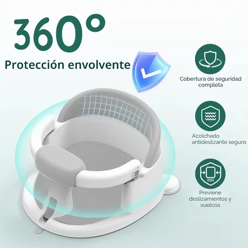 Miniatura 4 de Asiento de Baño para Bebé Bañera para Bebé - con Ventosas Fuertes y Soporte Envolvente de 360° - Liberación Fácil, Cojín Antideslizante