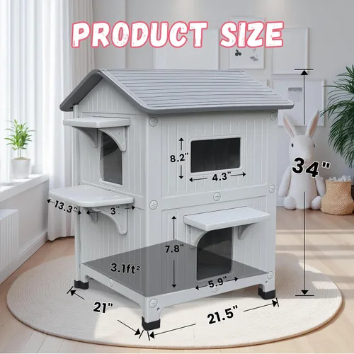 Miniatura 11 de Casa de plástico para gatos al aire libre – Casa para gatos para exteriores con forro aislante para invierno, 100% resistente a la intemperie