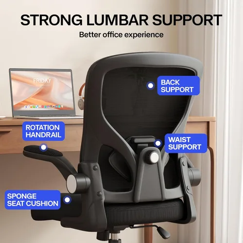 Miniatura 4 de Silla de oficina, silla de escritorio ergonómica con soporte lumbar ajustable, brazos abatibles, cómoda silla giratoria de malla para computadora