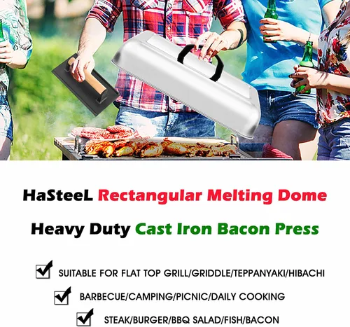 Miniatura 7 de HaSteeL Cúpula de fusión de 13 x 9.75 pulgadas y prensa de hamburguesas de 8 x 4 pulgadas, cubierta de vapor rectangular con prensa de tocino