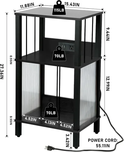 Miniatura 2 de Soporte para tocadiscos con estación de carga, estante de almacenamiento de vinilo de 3 niveles con capacidad para más de 100 álbumes, mesa auxiliar