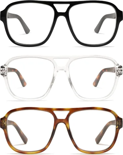 AMOMOMA Paquete de 3 lentes de lectura de gran tamaño con bisagra de resorte de aviador para mujeres y hombres, marco retro para lector de