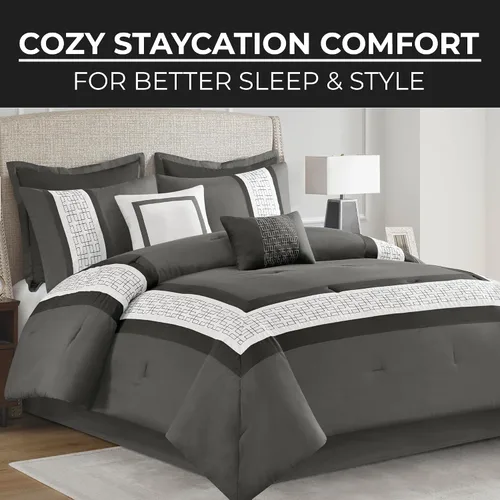 Miniatura 2 de 510 DESIGN Juego de edredón tamaño Queen, edredones estilo hotel para cama de tamaño Queen, con bordes bordados y piezas para todas las estaciones
