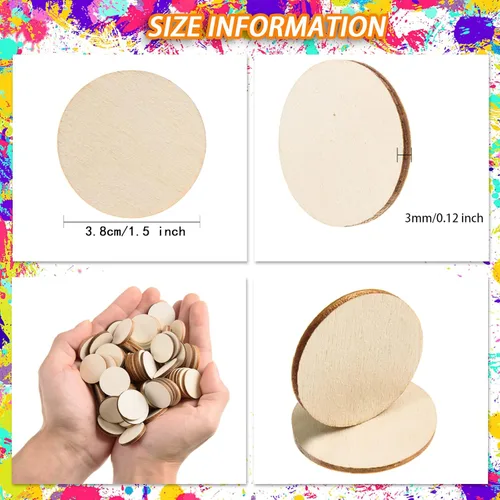 Miniatura 2 de 300 piezas de rebanadas redondas de madera sin terminar de 1.5 pulgadas, discos de madera redondos para manualidades, espacios en blanco de madera