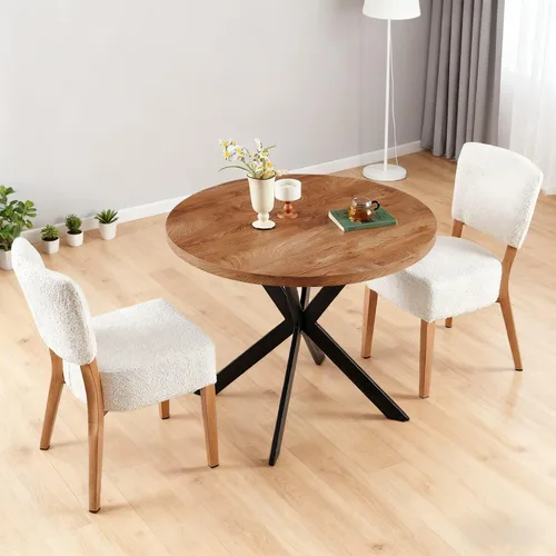 Miniatura 5 de Juego de 2 sillas de comedor tapizadas, modernas sillas de cocina apilables de tela de mediados de siglo con patas de metal de grano de madera
