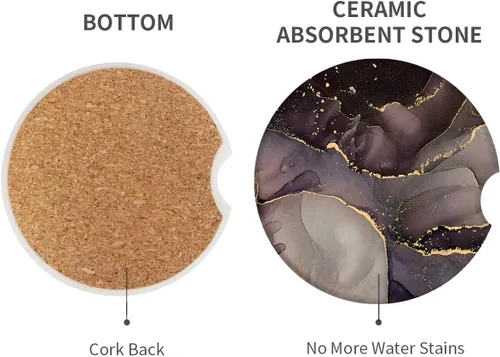 Miniatura 2 de Britimes Posavasos absorbentes para automóvil para bebidas, paquete de 2 portavasos, piedra de cerámica de 2.56 pulgadas y base de corcho