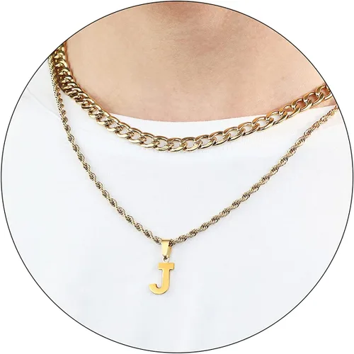 Miniatura 38 de SENRAN Collar con inicial en capas de la A a la Z para hombre, cadena de cuerda torcida de acero inoxidable de 18 a 20 pulgadas, dije de letra