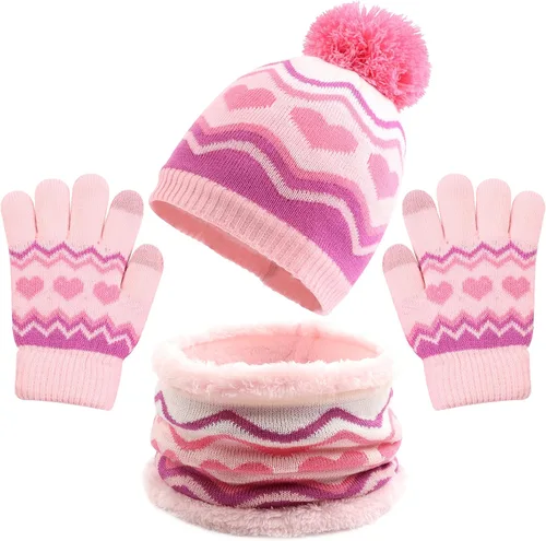 Conjunto de guantes de bufanda de invierno para niños gorro de punto con forro polar guantes calentadores de cuello para niños y niñas de 3 a 8 años