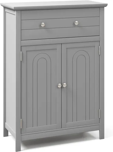 Miniatura 9 de Giantex Armario de almacenamiento de baño con cajón, armario de piso con puertas, estante ajustable, organizador de almacenamiento para entrada