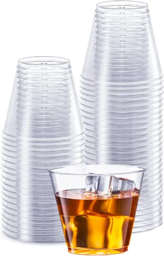 SETUP Vasos de plástico duro transparente [5 oz. Squat – 100 unidades] Vasos de cóctel desechables pequeños para fiestas 5 oz. - Transparente