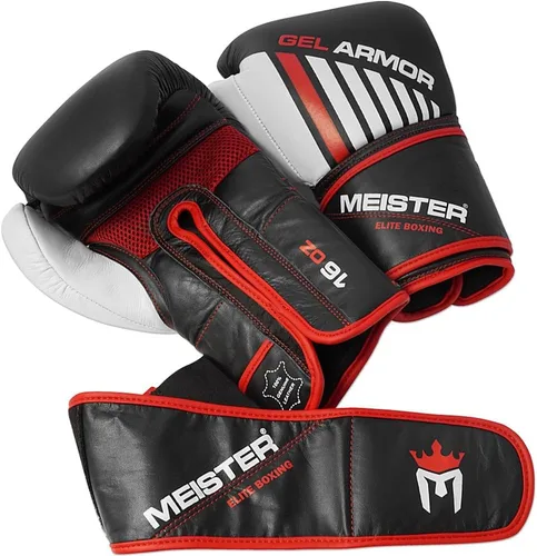 Miniatura 4 de Meister Gel Armor - Guantes de boxeo de entrenamiento de 16 onzas con cuero de grano completo + bolsa de malla con cordón