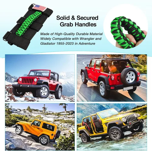 Miniatura 6 de GAIZON Paquete de 4 asas de agarre de barra enrollable con patrón de bandera de EE. UU. de paracord, reemplazo para Jeep Wrangler YJ TJ JK JL, Verde