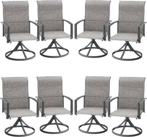Miniatura 46 de VICLLAX Juego de 2 sillas de comedor giratorias para patio, sillas de exterior de tela de malla de textileno acolchada con reposabrazos para porche
