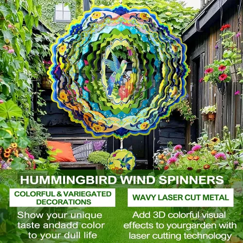 Miniatura 8 de Molinillos de viento de colibrí para patio y jardín, molinillo de viento de metal 3D de 12 pulgadas, regalos de colibrí para mamá y papá, molinillo