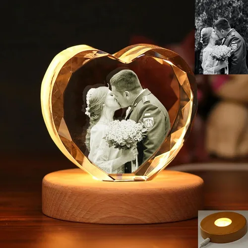 Miniatura 2 de Gypsophila Foto de cristal 3D, con forma de corazón, foto holográfica 3D personalizada grabada dentro del cristal con tu propia imagen, regalos