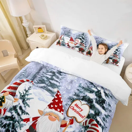 Miniatura 4 de Manfei Juego de funda de edredón de gnomos lindos tamaño matrimonial, funda de edredón con 2 fundas de almohada, juego de ropa de cama temática