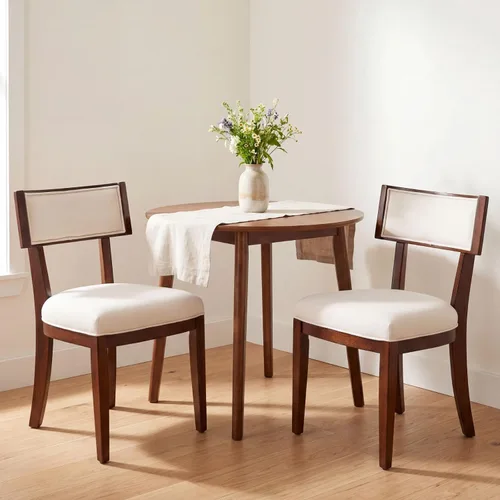 Miniatura 16 de Juego de 2 sillas de comedor modernas de mediados de siglo tapizadas de piel sintética con respaldo curvo, sillas de cocina de granja de madera Verde
