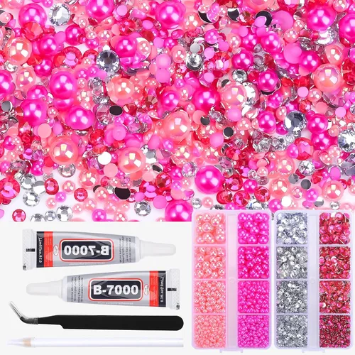 Miniatura 14 de Kit de perlas y diamantes de imitación con parte trasera plana de oro negro, 3929 unidades, diamantes de imitación de resina de tamaño mixto