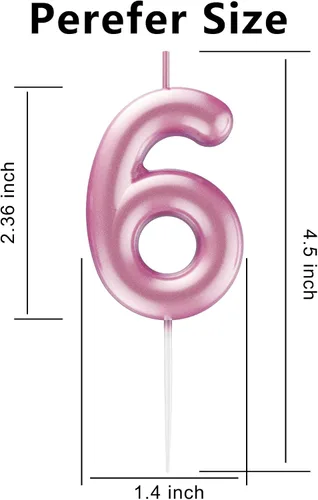 Miniatura 2 de Vela Rosa Número 6 Feliz Cumpleaños Velas de Números 3D para Decoración de Pastel de Cumpleaños Fiesta Boda Aniversario Celebración Suministros