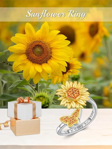 Miniatura 6 de Anillo ajustable de abejamariposamostazacolibrígatoarco iris para mujer, plata de ley 925, anillos de cuchara para mujer, tamaño adecuado