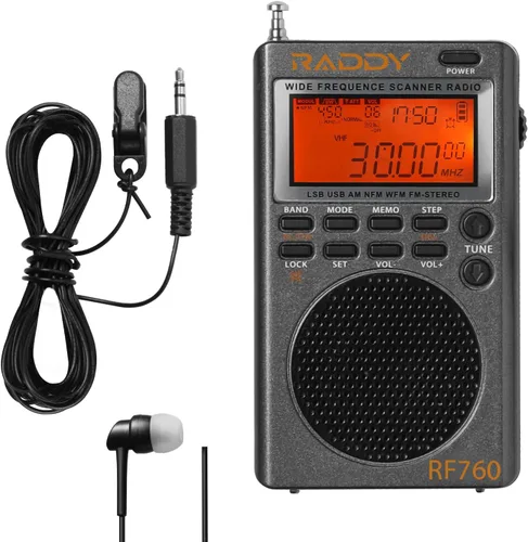 Raddy RF760 Receptor de radio portátil SSB de onda corta con alerta NOAA, banda completa AM/FM/SW/CB/VHF/UHF/WX/AIR, funciona con pilas, radio
