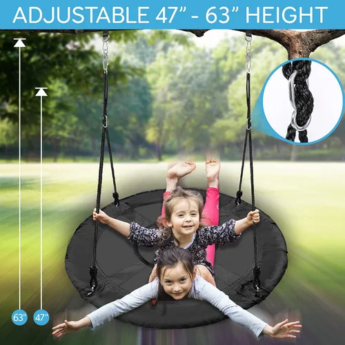 Miniatura 6 de SereneLife - Columpio en forma de platillo con kit para colgar en árbol, columpio de 40" para exteriores, 2 correas ajustables de cuerda para colgar