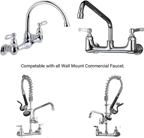Miniatura 6 de Kit de instalación de grifo de montaje en pared comercial, juego de montaje en pared para grifo de cocina comercial de acero inoxidable y fregadero