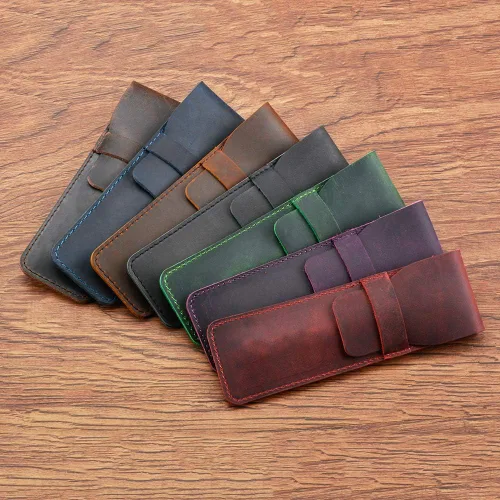 Miniatura 8 de Daimay Funda de cuero para bolígrafos Funda protectora de pluma de cuero para pluma de cuero de caballo loco Funda protectora - Negro