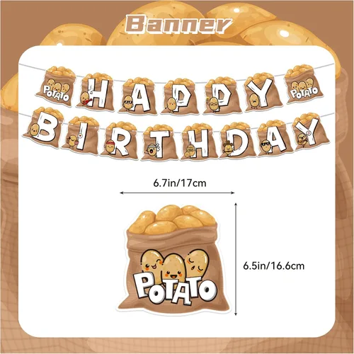 Miniatura 3 de Suministros para fiestas de papas – Decoraciones de cumpleaños de dibujos animados que incluyen pancarta feliz, decoración de pastel, decoración