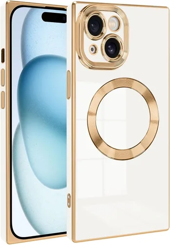 Miniatura 10 de Funda magnética para iPhone 15 compatible con Magsafe, TPU suave plateado a prueba de rayones con lente totalmente cubierta compatible con carga