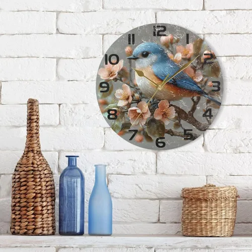 Miniatura 6 de ALAZA Reloj de pared con diseño de pájaro en la rama 3D que no hace tictac, para dormitorio, cocina, sala de estar, escuela, oficina, dorado