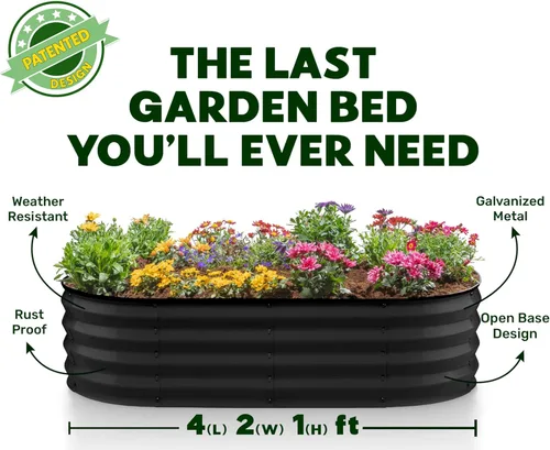 Miniatura 5 de Plant & Plot Camas de jardín elevadas galvanizadas al aire libre/ Jardinera elevada de 4 x 2 × 1 pie para jardinería, verduras, flores, caja