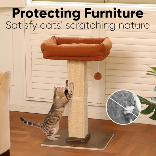 Miniatura 4 de FUKUMARU Poste de Rascado para Gatos, Postes Altos de Estilo Retro con Percha para Gatos de Interior Adultos, Torre de Rascado para Gatos Grandes