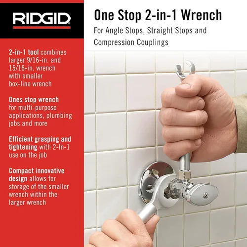 Miniatura 2 de RIDGID 27023 - Modelo 2002 Llave 2 en 1 One Stop para topes de ángulo, topes rectos y acoplamientos de compresión
