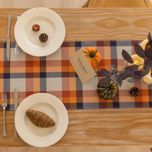 Miniatura 3 de Keketoarrange Camino de mesa de otoño a cuadros, patrón de Acción de Gracias, cosecha de otoño, centro de mesa, decoración de mesa de fiesta